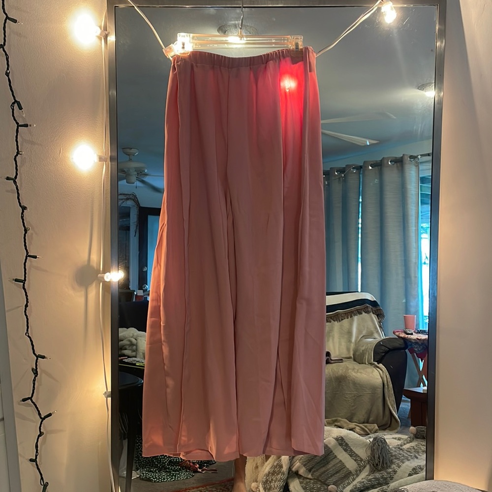 Flare side slit pink cover up pants
